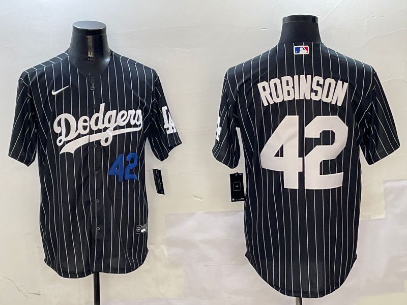 Men Los Angeles Dodgers #42 Robinson Black Stripe Jointly Name 2025 Nike MLB Jersey style 9->los angeles dodgers->MLB Jersey